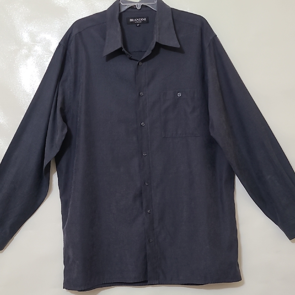 Brandini Men's Gray Long Sleeve Button-Up Shirt‎ Polyester/Nylon - Size XLT